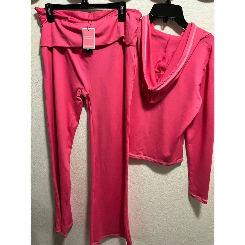 PRETTYLITTLETHING Pink Tracksuit Set Hoodie Pants‎ Women's Size L NWT